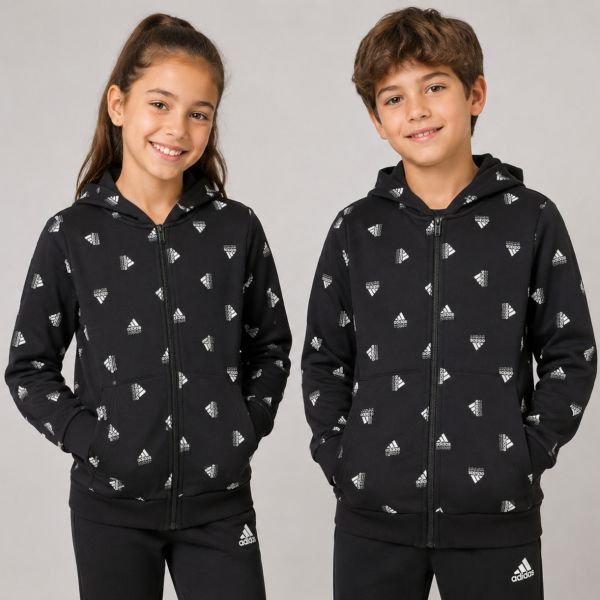 adidas Brand Love Print Cotton Full-Zip Kids Hoodie
